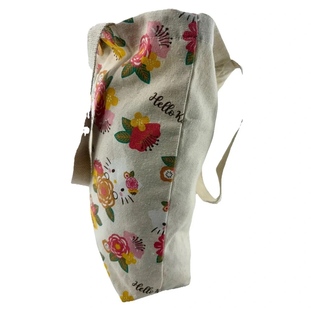 Hello Kitty‎ Floral Canvas Tote Bag w/ Pin Badge 13x10x6 Sanrio 2024
